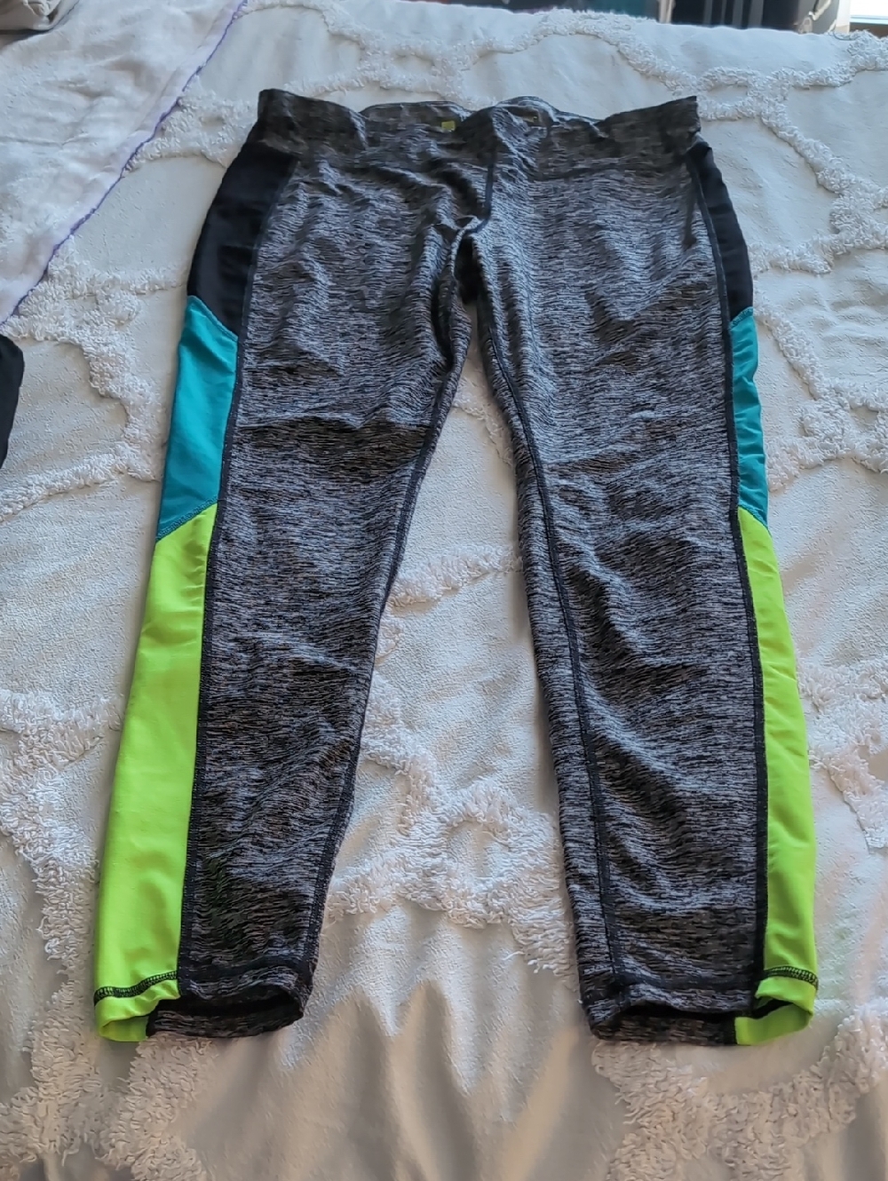 Performance Leggings with Black, Teal & Neon Green Panels